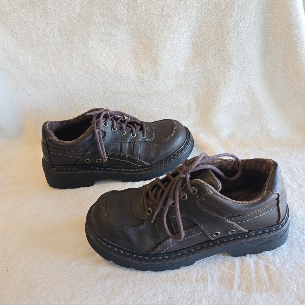 Vtg 90s Mudd Poliana Chunk Platform Brown Leather Shoes Sz 8.5M Y2K Grunge
